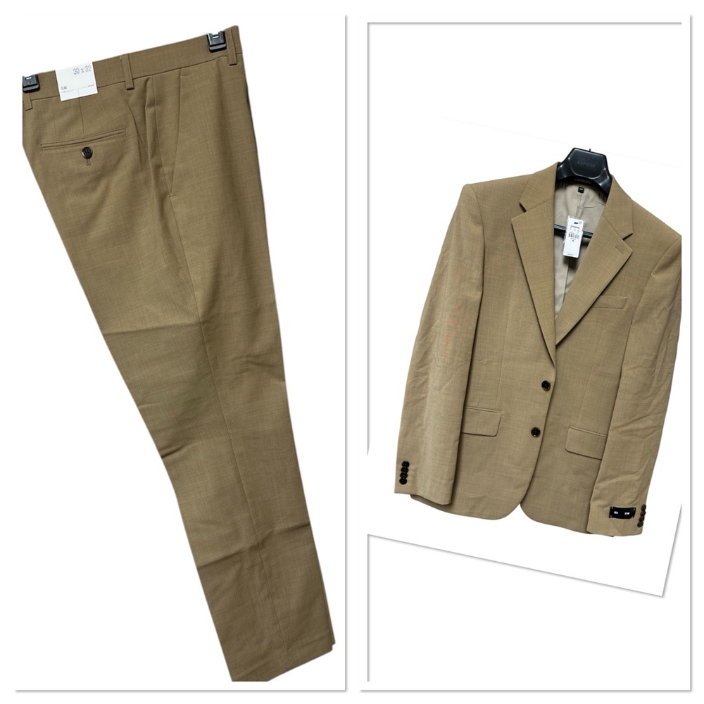 Mens Express suit. NWT Tan
Slim 30”x32” pants
36R slim jacket